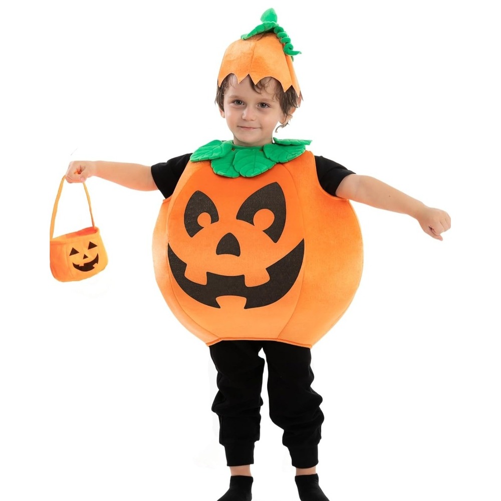 Spooktacular Creations Toddler Pumpkin Costume 3T Jack-O-Lantern Hat Bag Set